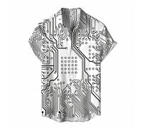 keephen Camisas para Hombre con Estampado 3D de Chips electrónicos Blusas de Estilo Vintage con diseño de Placa Base Camisetas de Manga Corta con Botones para Ingenieros