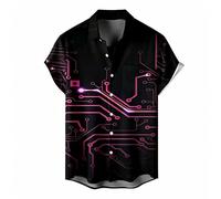 keephen Camisas para Hombre con Estampado 3D de Chips electrónicos Blusas de Estilo Vintage con diseño de Placa Base Camisetas de Manga Corta con Botones para Ingenieros