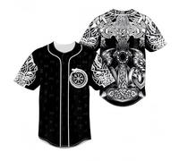 keephen Camiseta de béisbol Estampada símbolos nórdicos Vikingos, Camisa Abotonada Informal Hombre, Estampado Integral Odin Lobo Martillo de Thor Ropa Streetwear