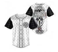 keephen Camiseta de béisbol Estampada símbolos nórdicos Vikingos, Camisa Abotonada Informal Hombre, Estampado Integral Odin Lobo Martillo de Thor Ropa Streetwear