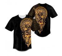 keephen Camiseta de béisbol Estampada símbolos nórdicos Vikingos, Camisa Abotonada Informal Hombre, Estampado Integral Odin Lobo Martillo de Thor Ropa Streetwear