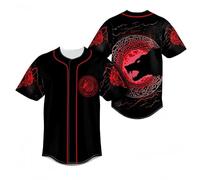 keephen Camiseta de béisbol Estampada símbolos nórdicos Vikingos, Camisa Abotonada Informal Hombre, Estampado Integral Odin Lobo Martillo de Thor Ropa Streetwear