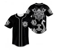 keephen Camiseta de béisbol Estampada símbolos nórdicos Vikingos, Camisa Abotonada Informal Hombre, Estampado Integral Odin Lobo Martillo de Thor Ropa Streetwear