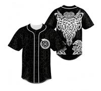 keephen Camiseta de béisbol Estampada símbolos nórdicos Vikingos, Camisa Abotonada Informal Hombre, Estampado Integral Odin Lobo Martillo de Thor Ropa Streetwear