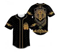 keephen Camiseta de béisbol Estampada símbolos nórdicos Vikingos, Camisa Abotonada Informal Hombre, Estampado Integral Odin Lobo Martillo de Thor Ropa Streetwear