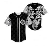 keephen Camiseta de béisbol Estampada símbolos nórdicos Vikingos, Camisa Abotonada Informal Hombre, Estampado Integral Odin Lobo Martillo de Thor Ropa Streetwear