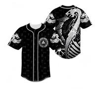 keephen Camiseta de béisbol Estampada símbolos nórdicos Vikingos, Camisa Abotonada Informal Hombre, Estampado Integral Odin Lobo Martillo de Thor Ropa Streetwear