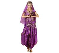 keephen Danza del Vientre Disfraz para Mujer, Danza India Outfits Top + Pantalones + Cadena de la Cintura + Cadena de la Cabeza Barbijo