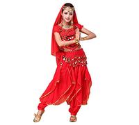 keephen Danza del Vientre Disfraz para Mujer, Danza India Outfits Top + Pantalones + Cadena de la Cintura + Cadena de la Cabeza Barbijo