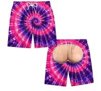 keephen Teñido Anudado Falso Trasero Estampado Hombre Divertido Pantalones | Bañador novedoso con bolsillo, shorts 3D estampados y cintura elástica con cordón