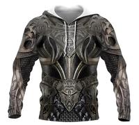 keephenDE Armadura Caballero Guerrero Hombres 3D Impreso Sudadera con Capucha Caballeros Templarios Harajuku Moda Chaqueta Pullover Unisex Cremallera Abrigo