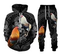 keephenDE Caza del gallo real Sudadera con capucha impresa en 3D + Pantalones de chándal Hombres Animales Pollo Sudadera Conjunto de chándal Hip Hop Streetwear