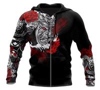 keephenDE Samurai Oni Máscara Tatuaje 3D Todo Impreso Hombres Sudadera con Capucha y Sudadera Casual Unisex Cremallera Chaqueta Streetwear