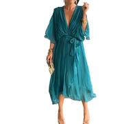 Keepholdon Dress, Keepholdon Stylish and Elegant V-Neck Maxi Dress, High Waist, Irregular, Loose Design, for Daily Wear (Lack Blue,XL)