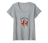 Keeping It Real Since '44 - Regalo de cumpleaños con gráfico Retro Camiseta Cuello V, Mujer, Gris Jaspeado, M