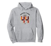Keeping It Real Since '44 - Regalo de cumpleaños con gráfico Retro Sudadera con Capucha, Unisex para Adultos, Gris Jaspeado, L