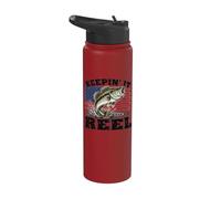 Keeping Reel Boys American Flag Bass Fishing Patriotic Pun Stainless Steel Insulated Water Bottle