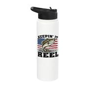 Keeping Reel Boys American Flag Bass Fishing Patriotic Pun Stainless Steel Insulated Water Bottle