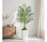 Keeplush Palmera artificial de 5 pies con maceta blanca de interior, palmera tropical falsa con 13 troncos, plantas de seda sintética para el hogar, oficina, sala de estar, dormitorio, decoración