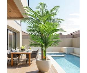 Keeplush Palmera Artificial Triple Dorado 180cm, Planta Artificial Exterior Grande, arbol Artificial Interior o Exterior Alta para Patio Junto a la Piscina Césped Oficina Salón Balcón Jardín (1Pack)