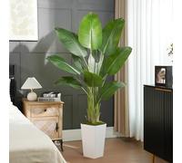 Keeplush Planta artificial realista de pájaro del paraíso de 6 pies con maceta blanca