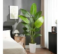 Keeplush Plantas artificiales de ave del paraíso de 7 pies con maceta blanca, palmera tropical alta con 9 hojas de plátano, plantas artificiales de seda para interiores para decoración de oficina y