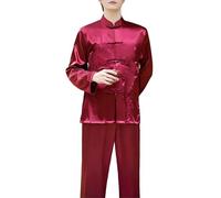 keepmore Conjunto de Pijama de satén Sedoso para Hombre con Bordado de dragón Manga Larga Ropa para Estar por casa Estilo Chino de Kung fu y Tai chi