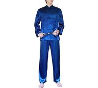 keepmore Conjunto de Pijama de satén Sedoso para Hombre con Bordado de dragón Manga Larga Ropa para Estar por casa Estilo Chino de Kung fu y Tai chi
