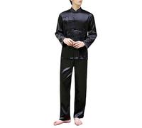 keepmore Conjunto de Pijama de satén Sedoso para Hombre con Bordado de dragón Manga Larga Ropa para Estar por casa Estilo Chino de Kung fu y Tai chi