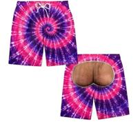 keepmore Divertido Teñido Anudado Falso Trasero Estampado Hombre Bañador | Piernas peludas 3D, slips falsos, pantalones playa elásticos, regalo broma hombre