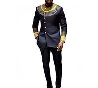 keepmore Hombres africanos Dashiki 2 Piezas Conjunto de Camisa de Manga Larga y Pantalones Kurta Conjunto Casual Raya Impreso Étnica Tradicional Tribal Outfits