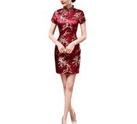 keepmore Mujer Manga Corta Vestido Qipao Chino Tradicional Cheongsam Vestido de Fiesta