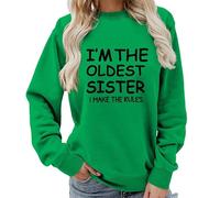 keepmore Soy la Hermana Mayor yo Pongo Las Reglas Sudadera Divertida de Hermana Cuello Redondo Suéter Casual para Mujer