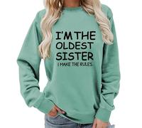 keepmore Soy la Hermana Mayor yo Pongo Las Reglas Sudadera Divertida de Hermana Cuello Redondo Suéter Casual para Mujer