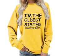 keepmore Soy la Hermana Mayor yo Pongo Las Reglas Sudadera Divertida de Hermana Cuello Redondo Suéter Casual para Mujer