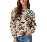 keepmore Sudadera de Cuello Redondo para Mujer Primavera Otoño Flores Plantas Paisley Impresa en 3D Vintage Mujer Jersey de Manga Larga Tops de Manga Larga al Aire Libre