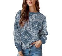 keepmore Sudadera de Estilo étnico de Primavera y otoño con Cuello Redondo para Mujer Vintage Paisley Floral Estampado 3D Pullover Tops de Jersey de Manga Larga para Mujer