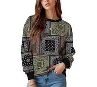 keepmore Sudadera de Estilo étnico de Primavera y otoño con Cuello Redondo para Mujer Vintage Paisley Floral Estampado 3D Pullover Tops de Jersey de Manga Larga para Mujer