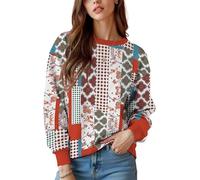 keepmore Sudadera de Estilo étnico de Primavera y otoño con Cuello Redondo para Mujer Vintage Paisley Floral Estampado 3D Pullover Tops de Jersey de Manga Larga para Mujer