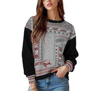 keepmore Sudadera de Estilo étnico de Primavera y otoño con Cuello Redondo para Mujer Vintage Paisley Floral Estampado 3D Pullover Tops de Jersey de Manga Larga para Mujer