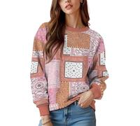 keepmore Sudadera de Estilo étnico de Primavera y otoño con Cuello Redondo para Mujer Vintage Paisley Floral Estampado 3D Pullover Tops de Jersey de Manga Larga para Mujer