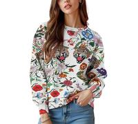 keepmore Sudadera de Mujer con Cuello Redondo Primavera Otoño Fresa Higo Lirio Flores 3D Impresa Vintage Mujer Jersey de Manga Larga Jersey Pullover Tops