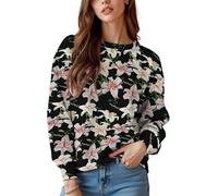 keepmore Sudadera de Mujer con Cuello Redondo Primavera Otoño Fresa Higo Lirio Flores 3D Impresa Vintage Mujer Jersey de Manga Larga Jersey Pullover Tops