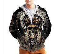 keepmore Sudaderas con Cremallera para Hombres Nativo Americano Indio Indio 3D Sudaderas con Capucha Impresas Moda Sudadera Casual Jersey Chaqueta de Manga Larga Abrigo