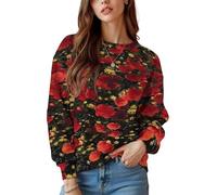 keepmore Sudaderas con Estampado Floral 3D para Mujer con Cuello Redondo Manga Larga Casual Primavera otoño Ajuste Suelto Tops