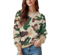 keepmore Sudaderas con patrón Floral de Camuflaje de Jungla para Mujer Cuello Redondo Manga Larga Casual Primavera Otoño Jersey Camisetas de Jersey al Aire Libre