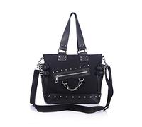 KEEPOP Bolso de mano con remache de moda para mujer, bolso de lona punk con correa para el hombro, gran capacidad, Negro , 1