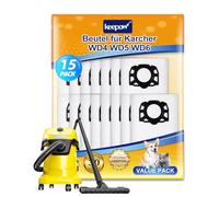 KEEPOW 15 bolsas de filtro de fieltro de repuesto para aspiradora Karcher WD4 WD5 WD6 / Premium / MV4 / MV5 / MV6, paquete familiar para Karcher 2863-006.0
