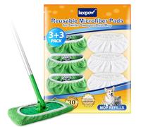 KEEPOW 6 Toallitas para Swiffer Sweeper - Lavables, Húmedo & Seco | Almohadillas Reutilizables en Microfibra para Swiffer Sweeper, Lavables en Lavadora, Uso en Húmedo y Seco, 3 Verde + 3 Blanco
