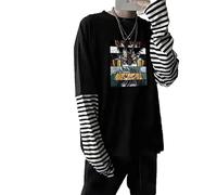 KeepRock Death Note Anime Japonés Camiseta Manga Larga Otoño Unisex Ryuk/Yagami Light/L-Lawliet/Misa Amane Oversized Camisetas de Dos Piezas Falsas